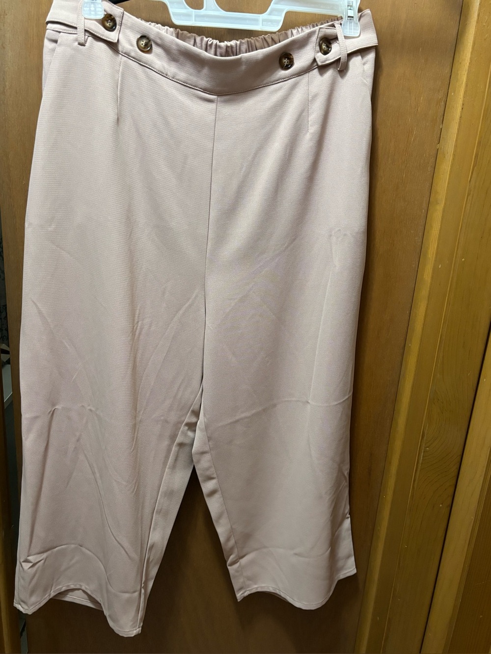 City Chic Blush Wide-Leg Cropped Pants with Button Waist